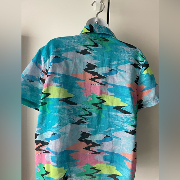 SOLID & STRIPED blue pink green colorful linen cotton short sleeved shirt xs - Picture 5 of 10